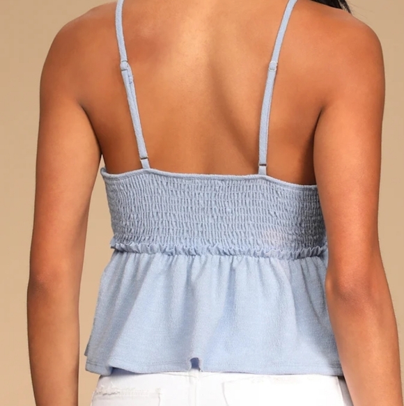 Lulus Light Blue Eyelet Peplum Cami Top Small - Picture 3 of 8
